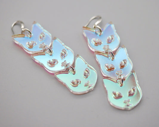 Lucky Cat Earrings - Iridescent