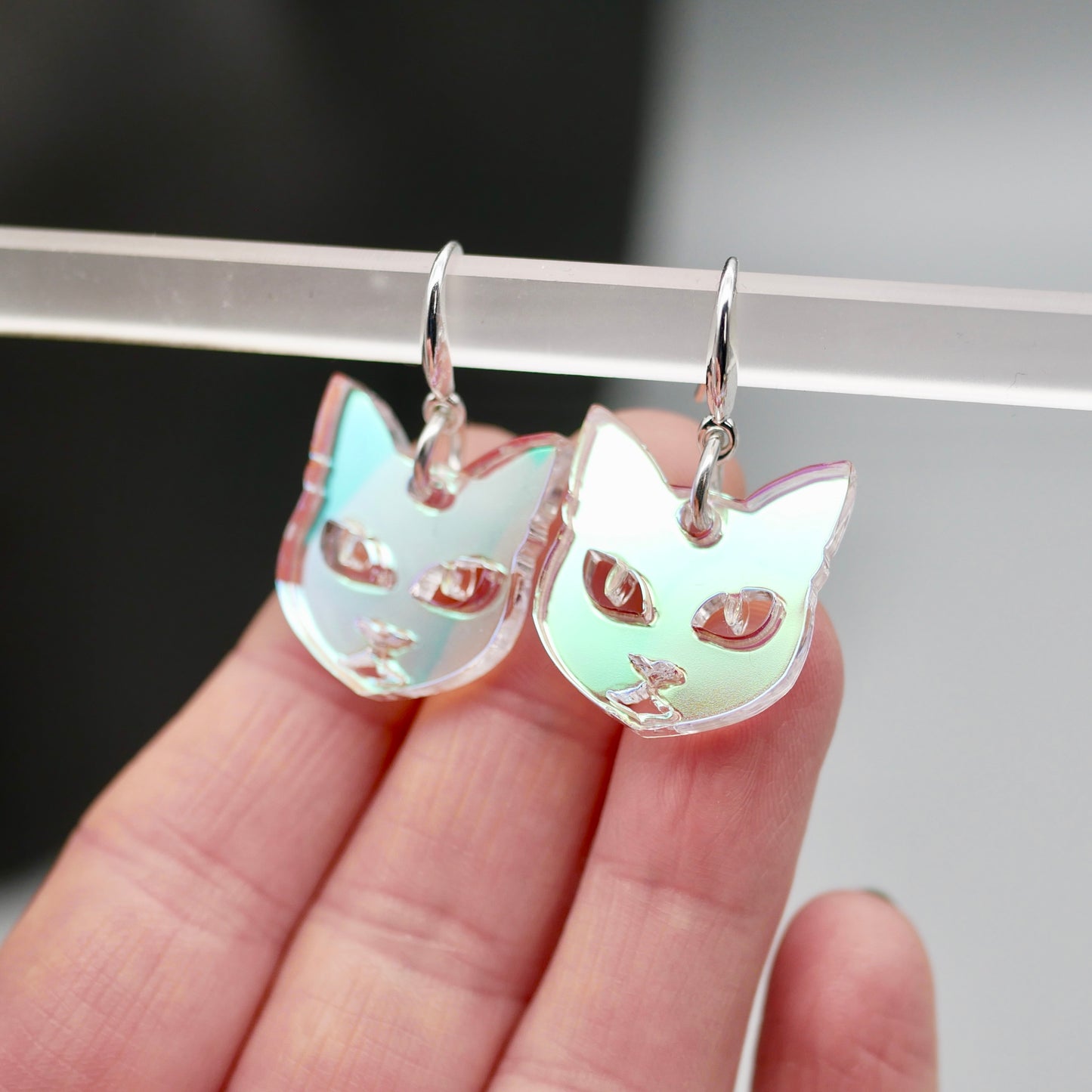 Lucky Cat Earrings - Iridescent