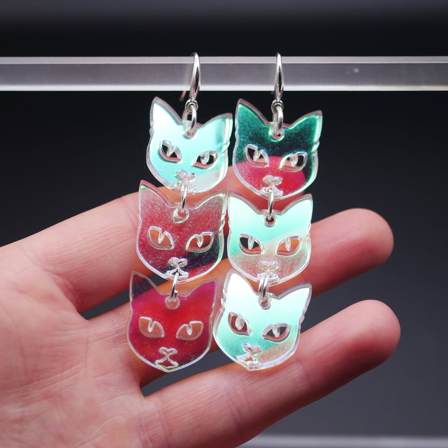 Lucky Cat Earrings - Iridescent