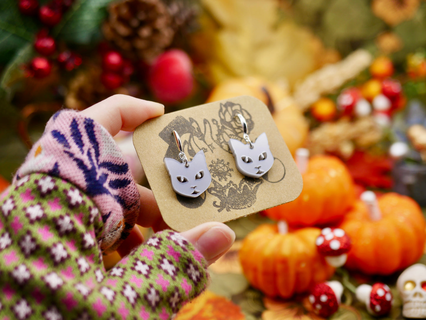 Lucky Silver Cat Earrings