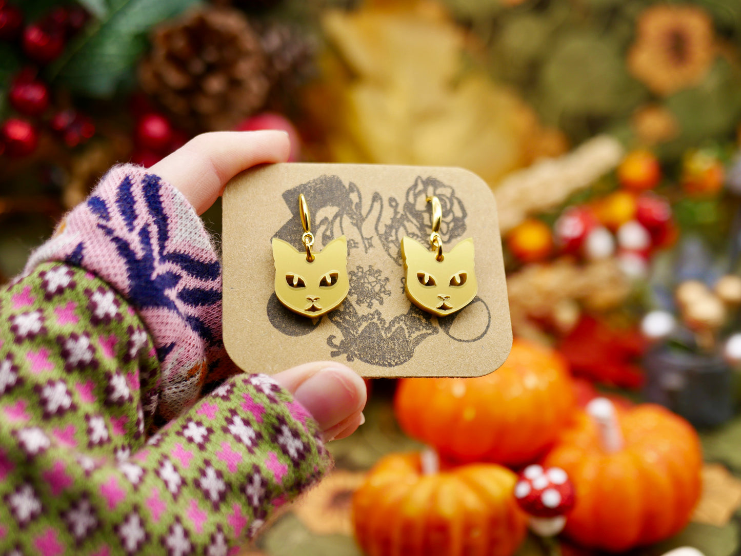 Lucky Gold Cat Earrings